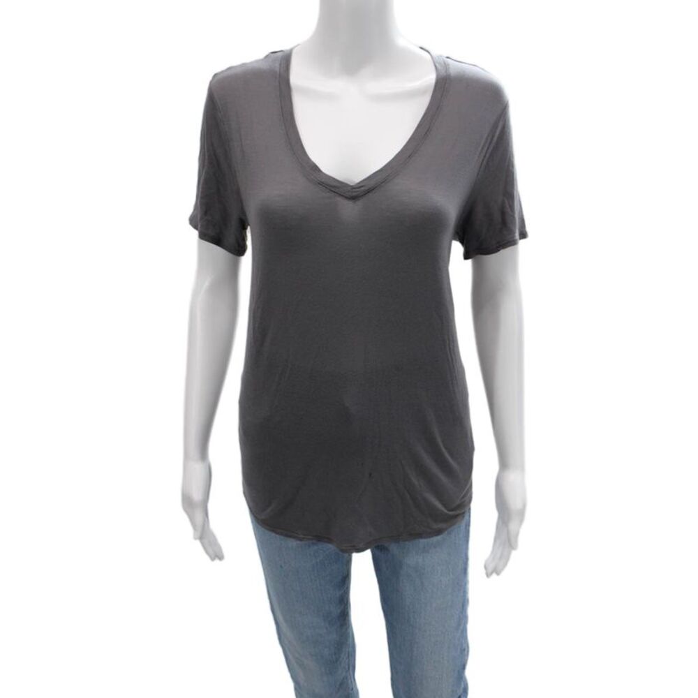 Philosophy By Republic Womens Dark Gray V-Neck Short Sleeve T-Shirt Size M